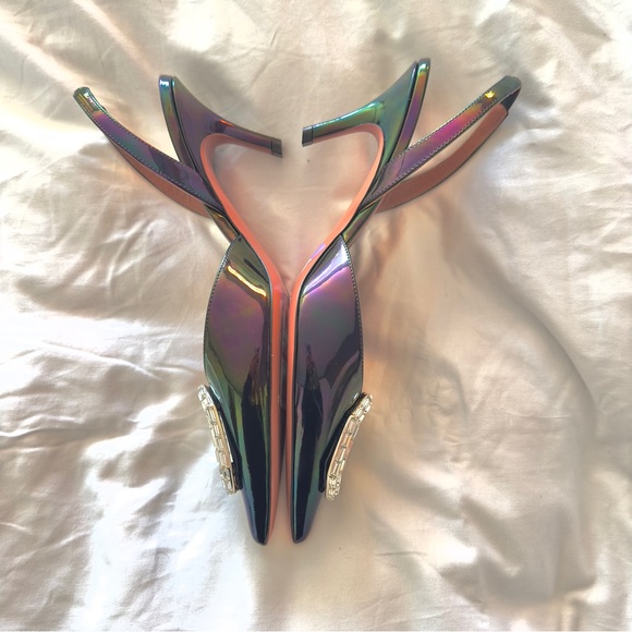 Amina Muaddi Camelia Crystal Halter Slingback mules 38 - Picture 4 of 7